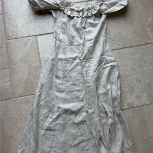 Reformation Cream Linen Ruffle-Neck Maxi Dress